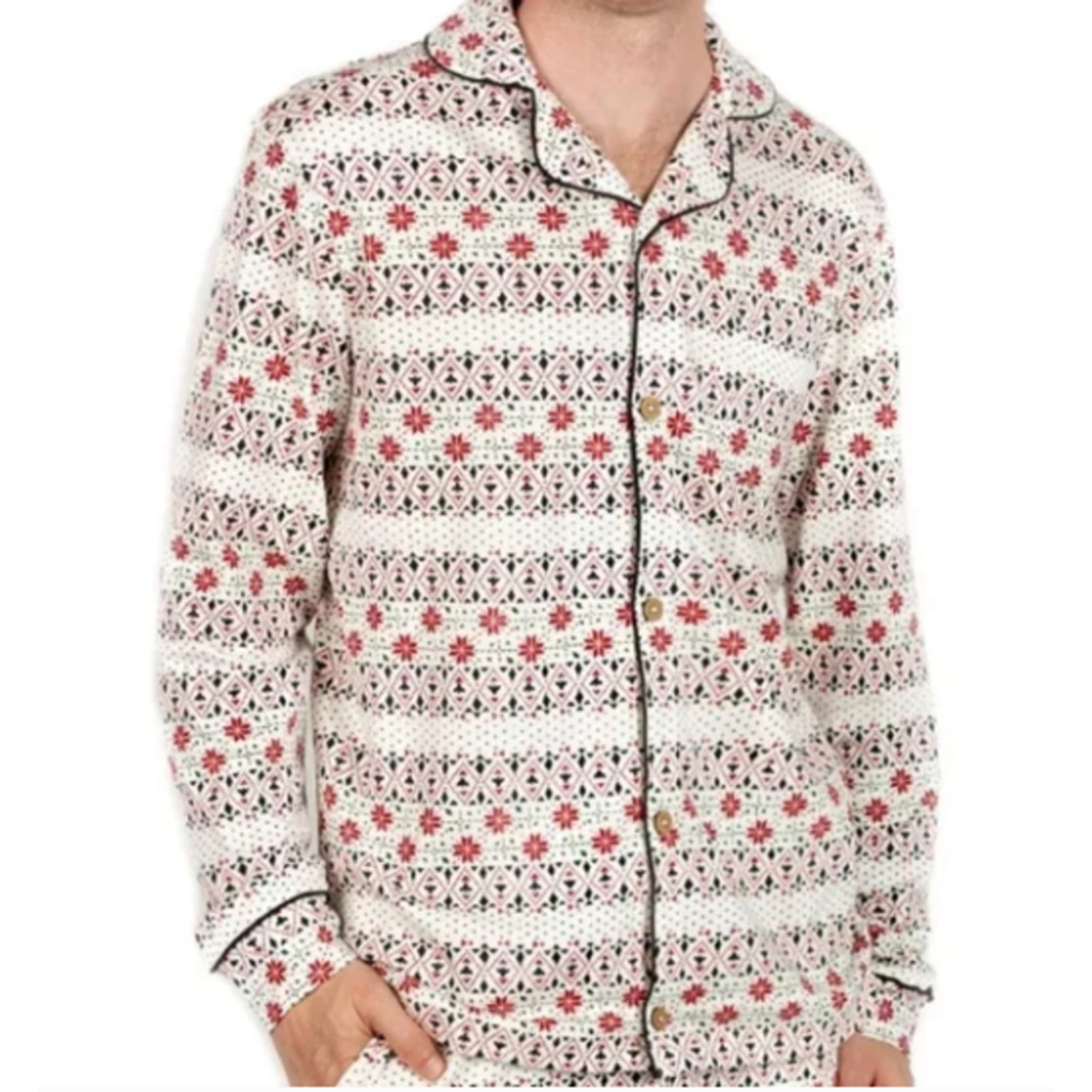 Burt’s Bees Baby Women's Christmas Fair Isle Button Down Pajama top Size Small